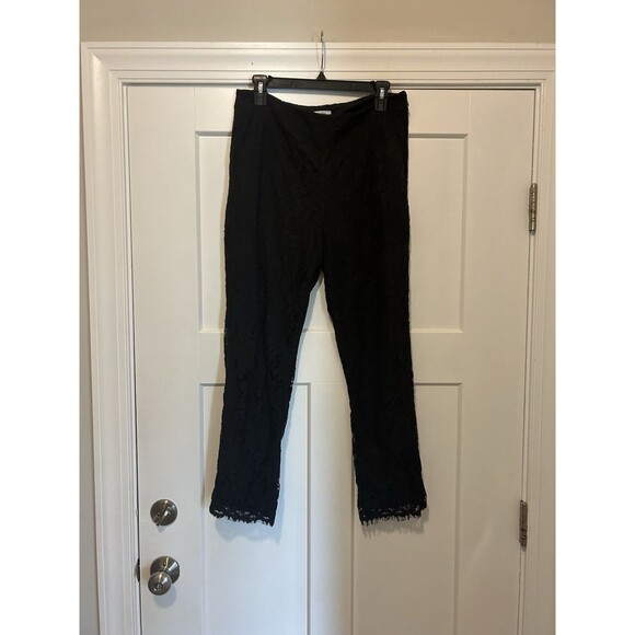 Crown & Ivy Pants Women’s Size 8 Black Lace Flat Front Tapered Leg Pockets Zip - Picture 1 of 6